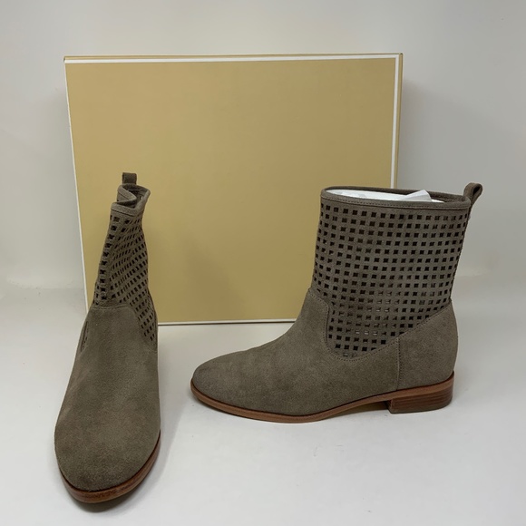 Michael Kors Graham Suede Leather Perforated Cut Out Ankle Boot Dark Cement 5.5 - Picture 1 of 7